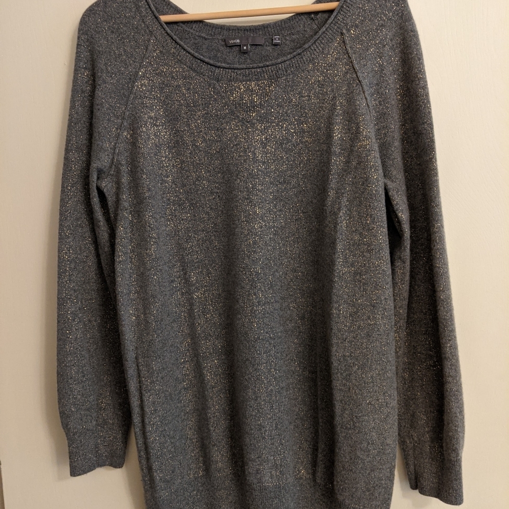 Vince - Women's Cashmere Sweater - Grey/Gold/Metallic - Medium (EUC)